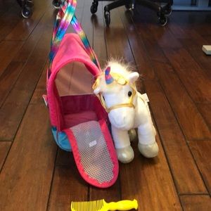 A unicorn with a comb and a bag